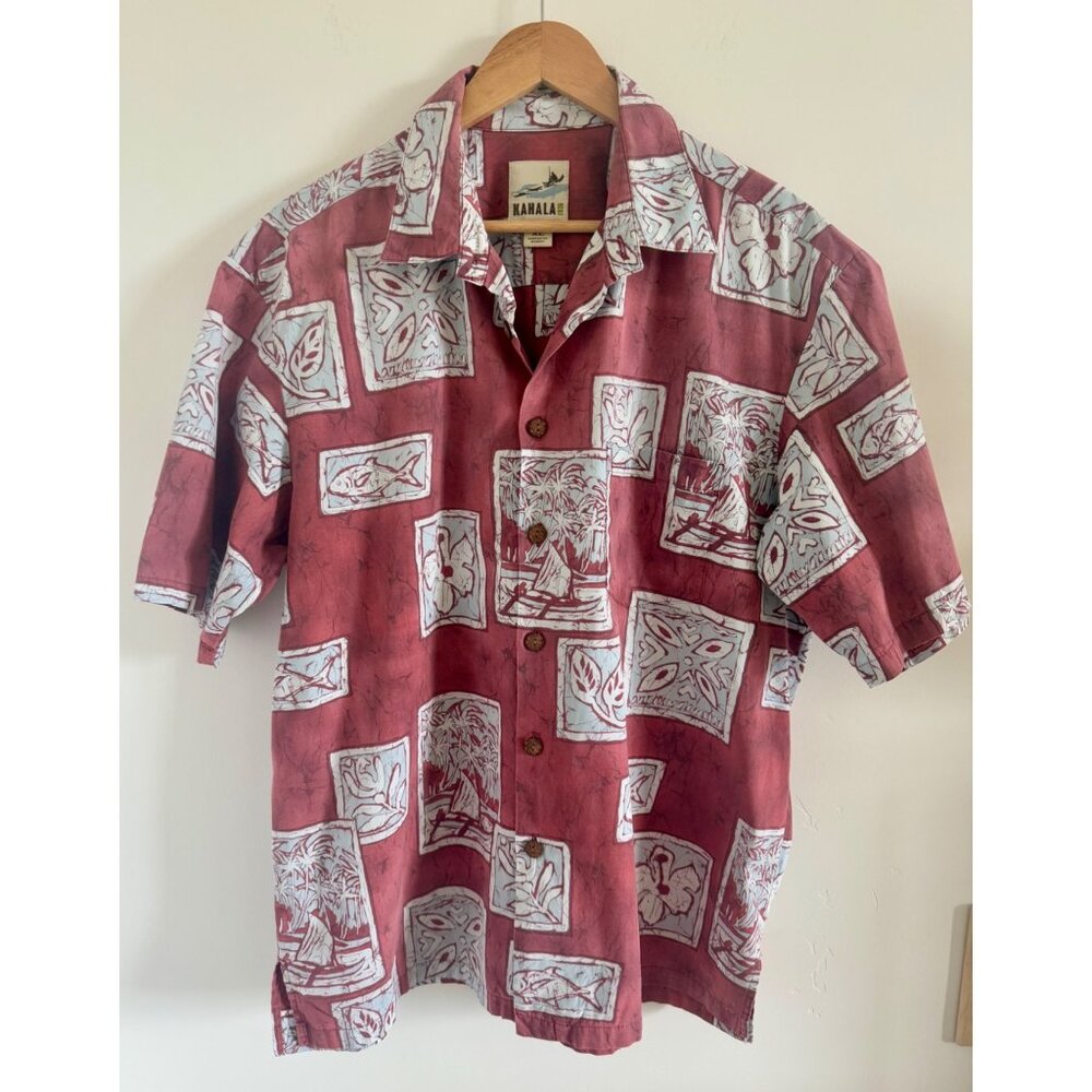 Kahala 1936 Men’s 100% Cotton XL Hawaiian Shirt‎ Made in USA Tapa Style Island